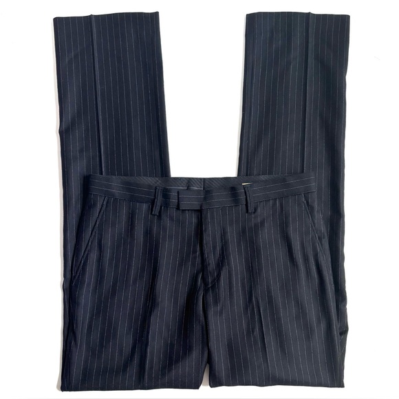 John Varvatos U.S.A 100% Wool Drain Pipe Leg Pintstripe Trouser Pants Black 32 - Picture 1 of 17